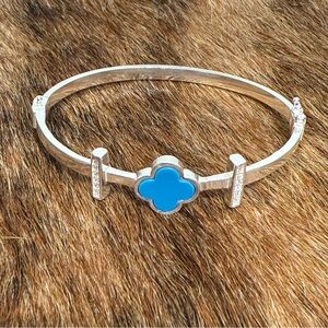 Silver and Blue Clover Bracelet